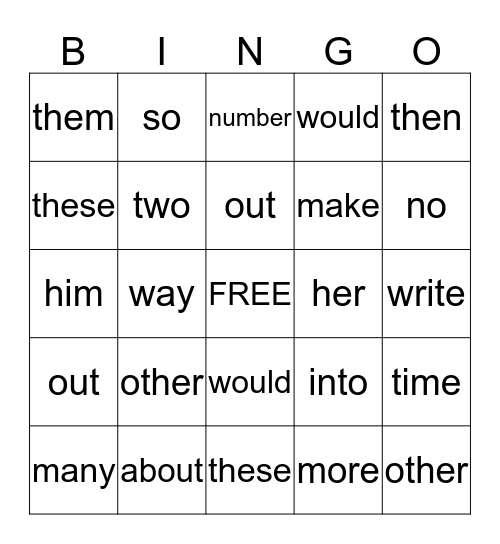 UNIT 2 Sight Words (1st) Bingo Card