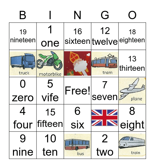 ENGLISH BINGO Card