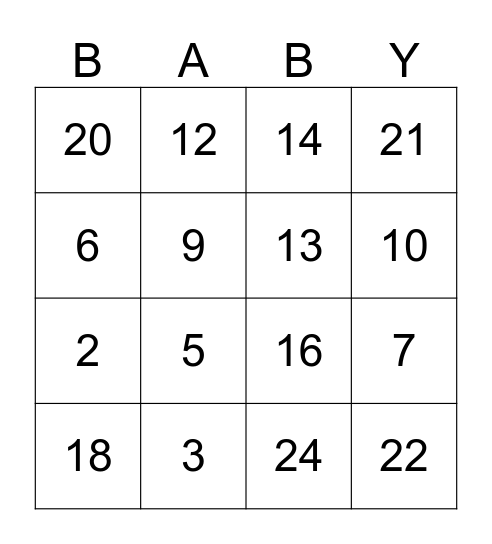 BABY Bingo Card