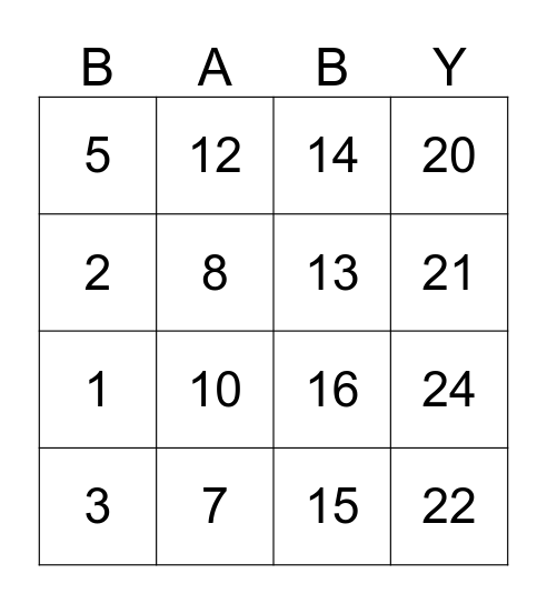 BABY Bingo Card