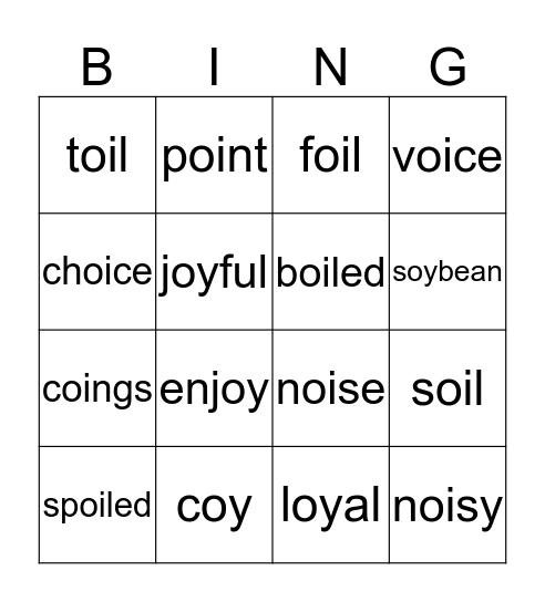 Oi/oy  Bingo Card