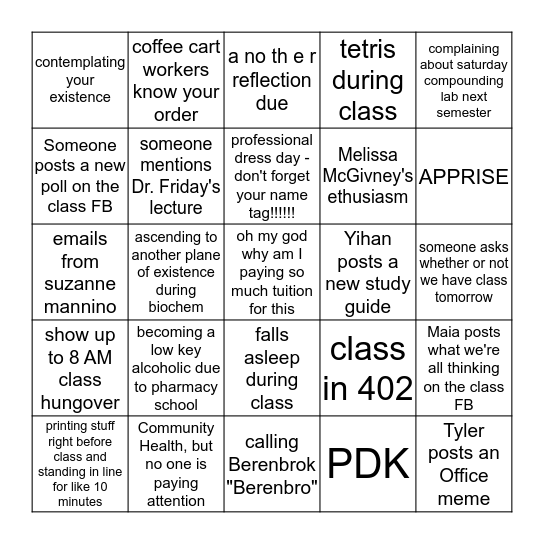 Take a shot every time you get a bingo - P1 P-Fun Bingo Card