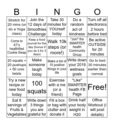 December Wellness Bingo Challenge Bingo Card