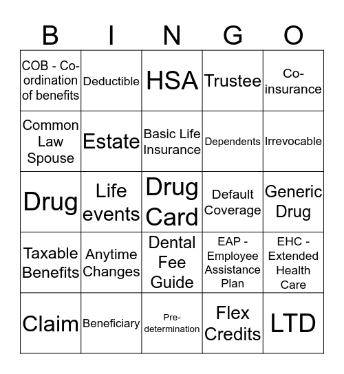 Benefits 101 Bingo Card