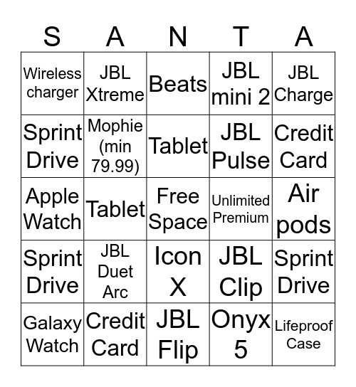 Santa Bingo Card