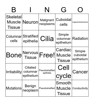 Unit 3 Tissues Bingo Card
