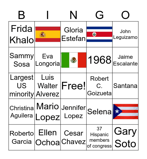 Hispanic Heritage Month Bingo Card