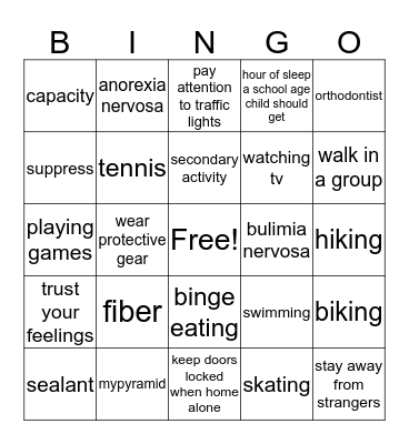 caring for children from seven to twelve Bingo Card