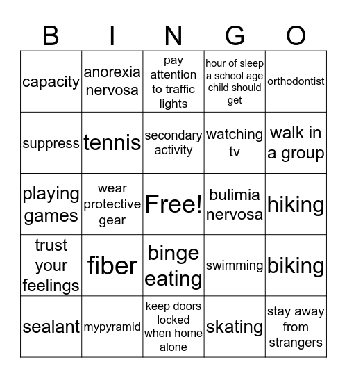 caring for children from seven to twelve Bingo Card