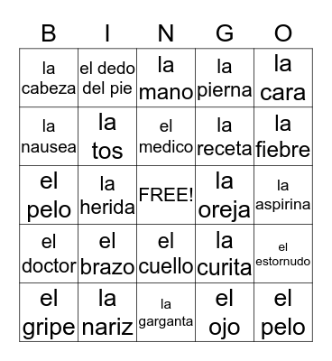 El cuerpo humano Bingo Card