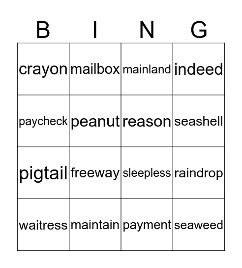 Phonics for Reading Lv2 Bingo Card