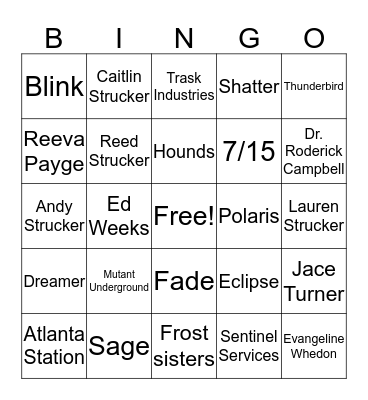 F.L.O.A.B. The Gifted December 2018 Bingo Card