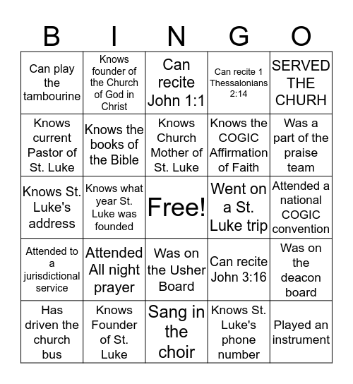 20 Printable Church Bingo Cards