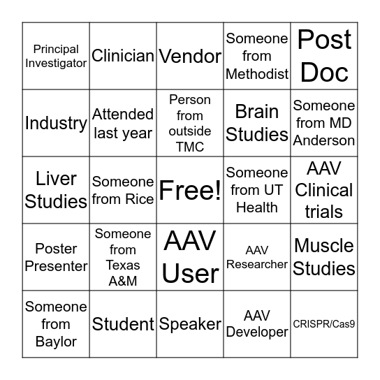 AAV Symposium Bingo Card