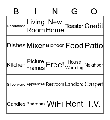 House Warming Bingo Card