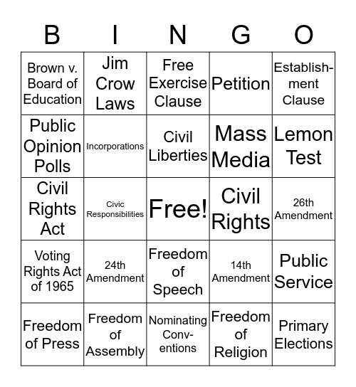 Unit 6 Bingo Card