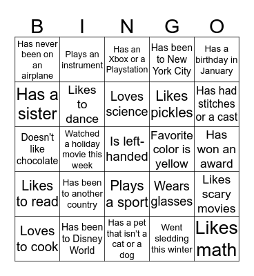 "Get to Know You" Bingo Card