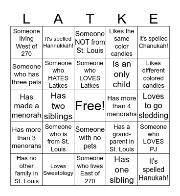 Bingo with PJ Library! Bingo Card