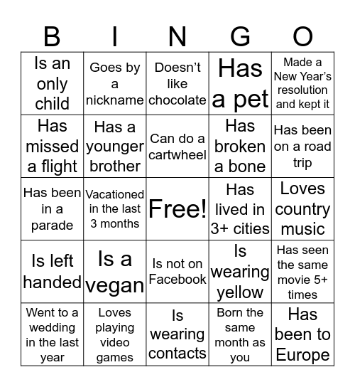 Engagement Bingo Card