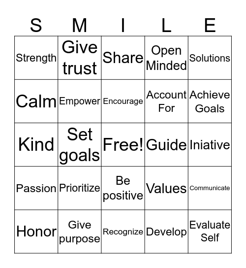 Everyone Leaves With A SMILE Bingo Card