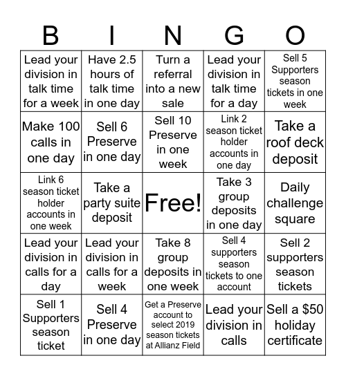 Ticket Sales Bingo Card