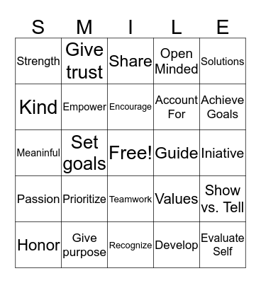 Everyone Leaves With A SMILE Bingo Card