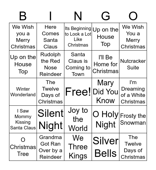 Christmas Carols Bingo Card