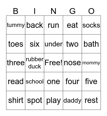 Itchy, Itchy Chicken Pox Bingo Card