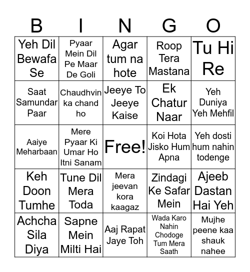 Music Bingo  Bingo Card