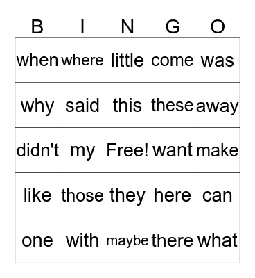 Sight Words (List 2) Bingo Card