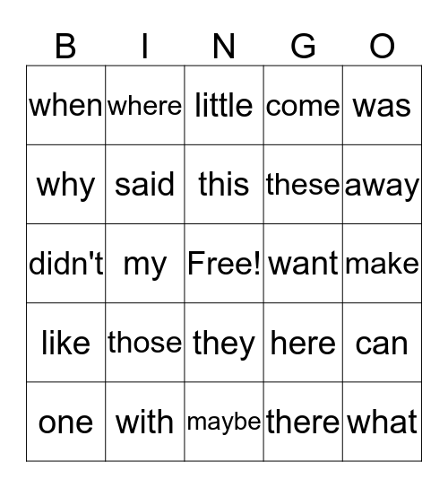 Sight Words (List 2) Bingo Card