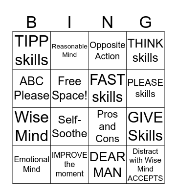 DBT Bingo Card