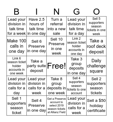Ticket Sales Bingo Card