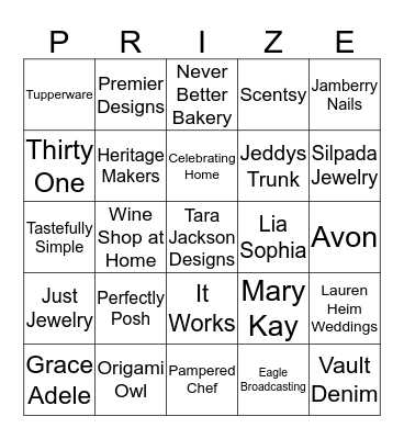 Ladies Holiday Preview and Fashion Show Bingo Card