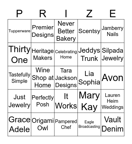 Ladies Holiday Preview and Fashion Show Bingo Card