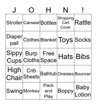 Baby Shower Bingo Card