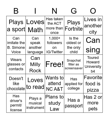Getting to know you BINGO Card
