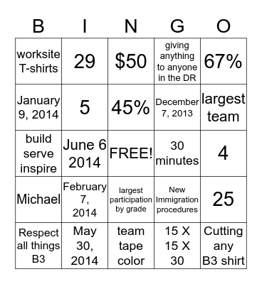 Teeam Lead Bingo Card