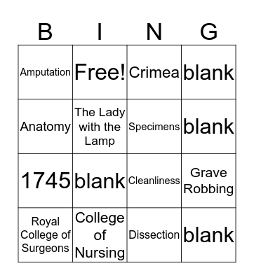 Renaissance Medicine: Hunter & Nightingale Bingo Card