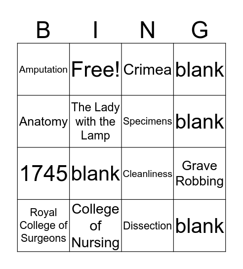 Renaissance Medicine: Hunter & Nightingale Bingo Card