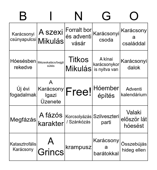 Téli bingó Bingo Card