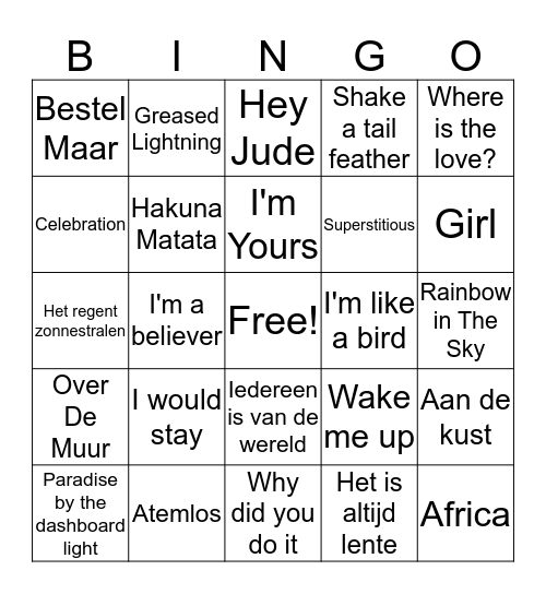 Becker Music Bingo Card