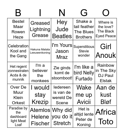 The Becker Music Bingo Card