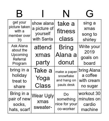 Holiday Staff Bingo Card