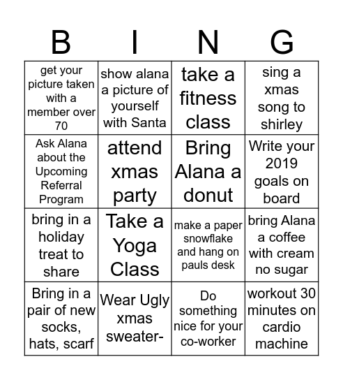 Holiday Staff Bingo Card