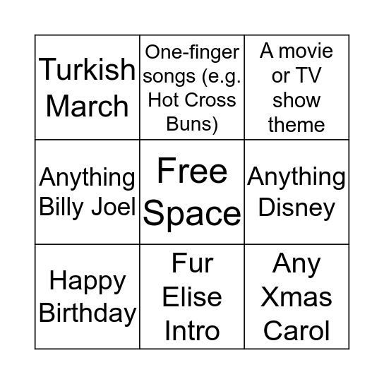 Public Piano Bingo Card