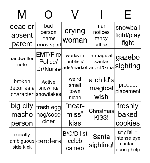 Hallmark Christmas Bingo Card