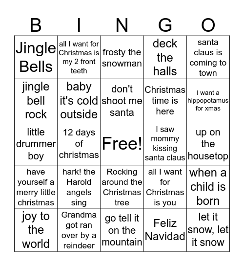 Christmas Music Bingo Card