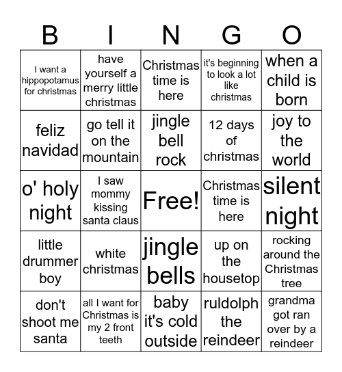 Christmas Music Bingo Card