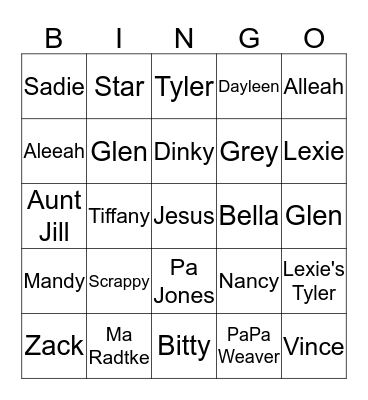 Fallon Family Bingo Card